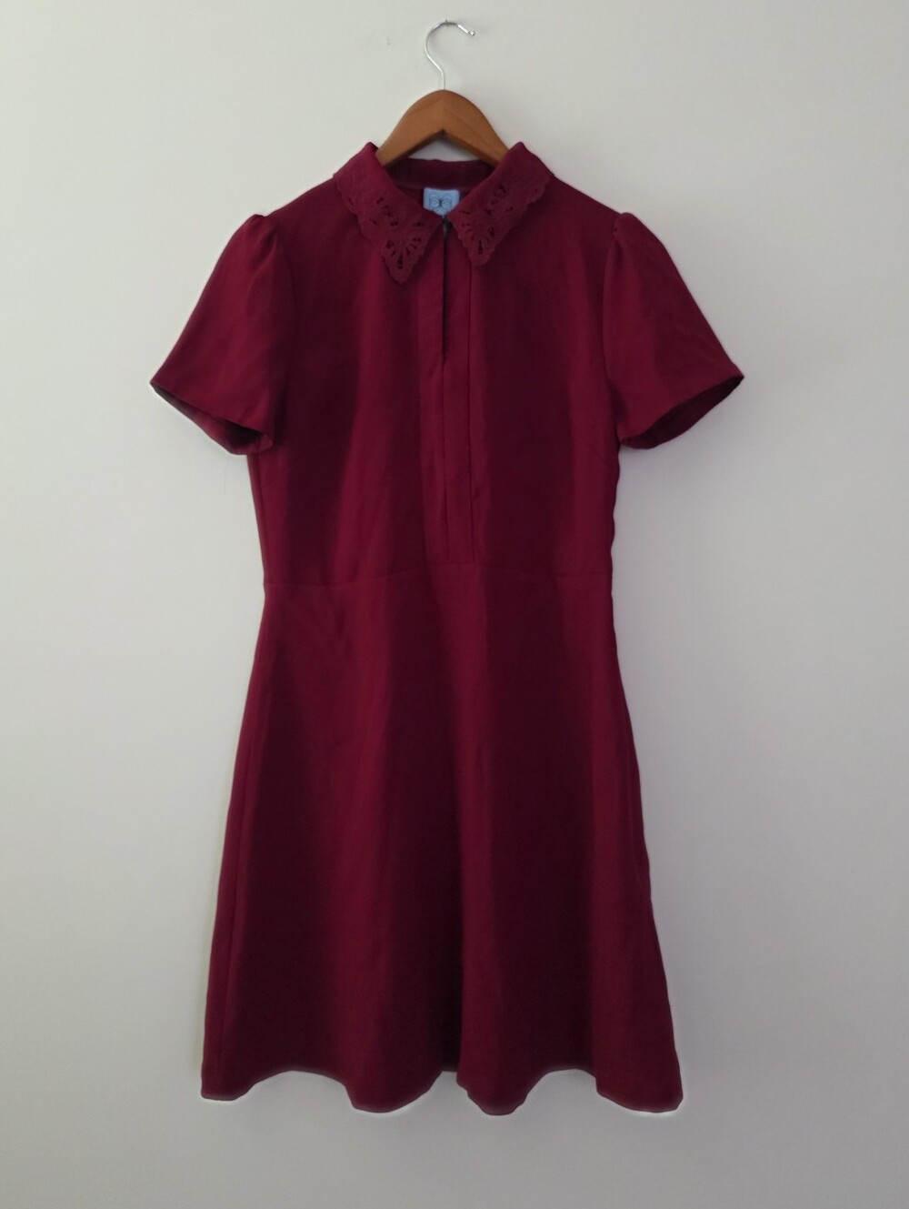 CeCe Embroidered Collar Aline Dress Womens 6  Wine Preppy Chic Academia